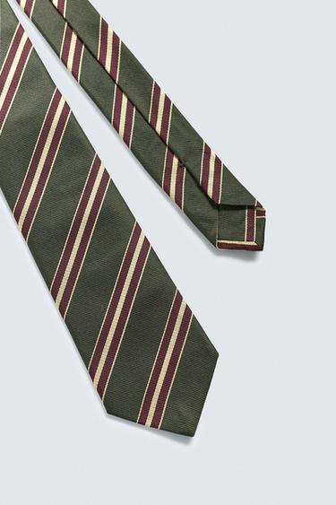 100% SILK STRIPED LIMITED EDITION TIE - Green by Zara - Image 4