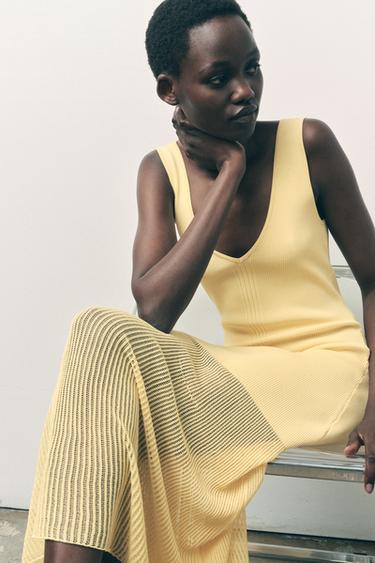 COMBINED RIB KNIT DRESS - Yellow by Zara - Image 1
