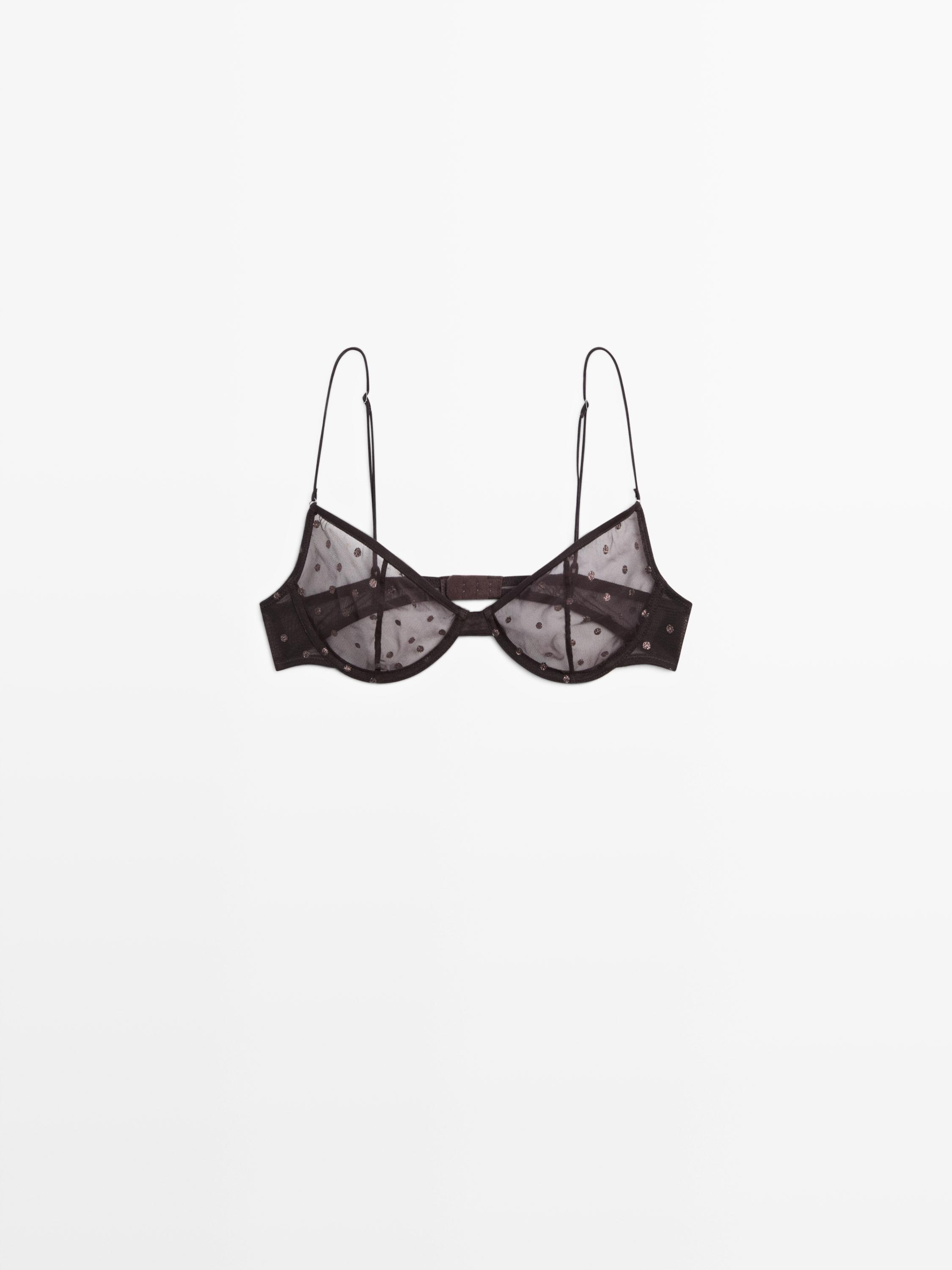 Semi-sheer polka dot bra — Black gold