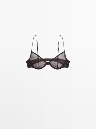 Zara Semi-sheer polka dot bra - Black gold