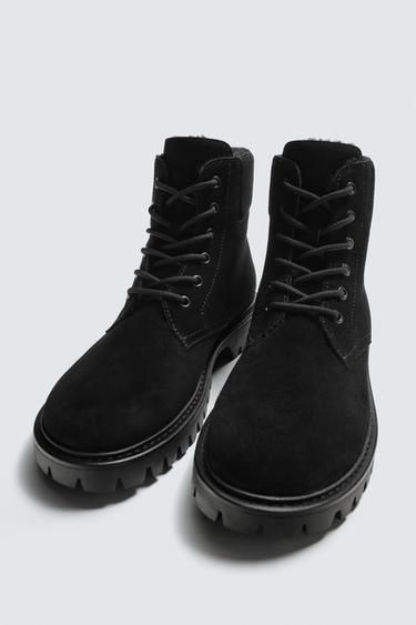 SPLIT SUEDE BOOTS WITH SHEEPSKIN LINING - Black by Zara - Image 1