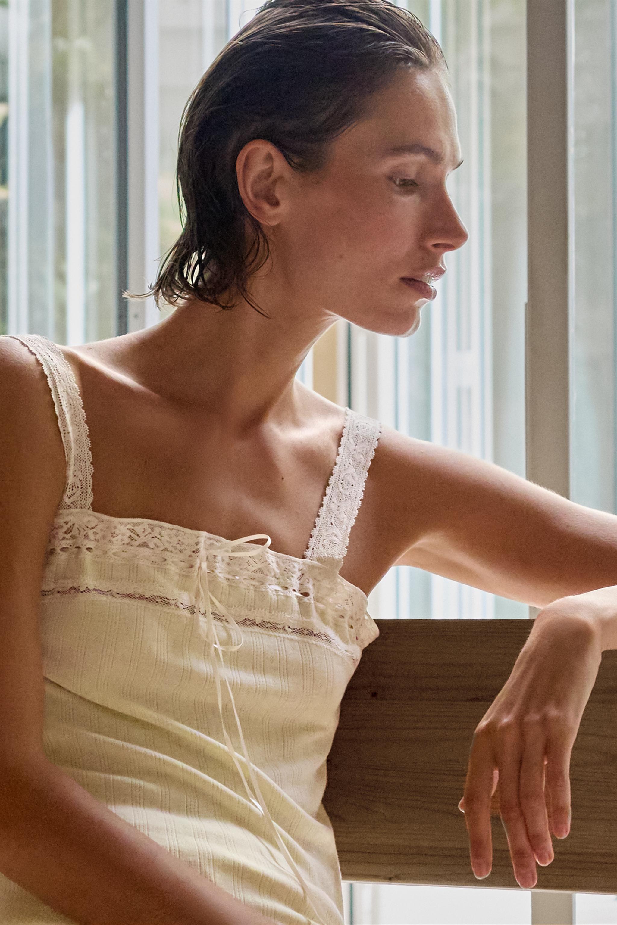 POINTELLE LACE TOP — Ecru