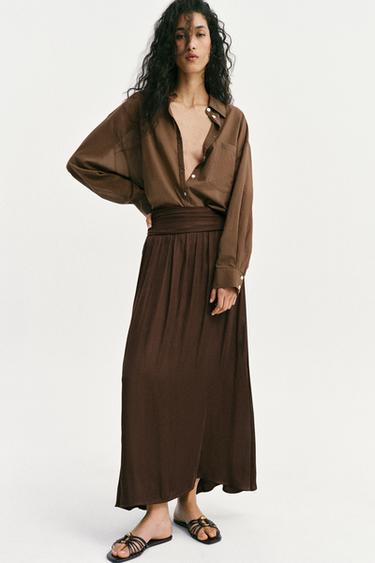 SATIN MIDI SKIRT - Brown by Zara - Image 0