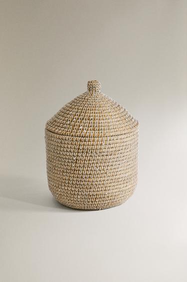 ROUND BASKET WITH LID - Light beige by Zara