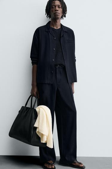 RELAXED FIT TROUSERS WITH BELT - Navy blue by Zara
