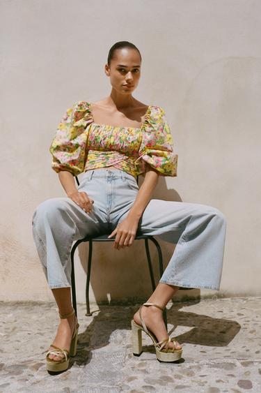 VELVET-EFFECT PLATFORM SANDALS - Green by Zara