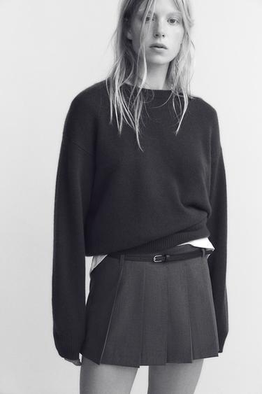 Zara BELTED BOX PLEAT SKORT - Dark gray