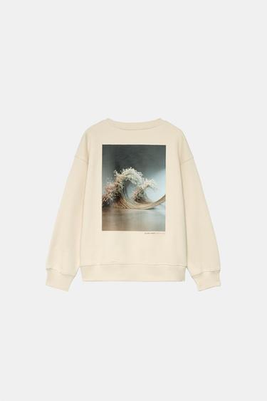 SAKURA RAISED TEXT SWEATSHIRT - Ecru by Zara - Image 1