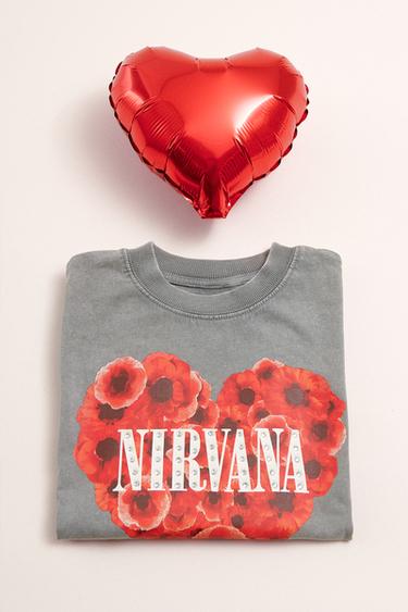 Zara NIRVANA ® RHINESTONE T-SHIRT - Gray