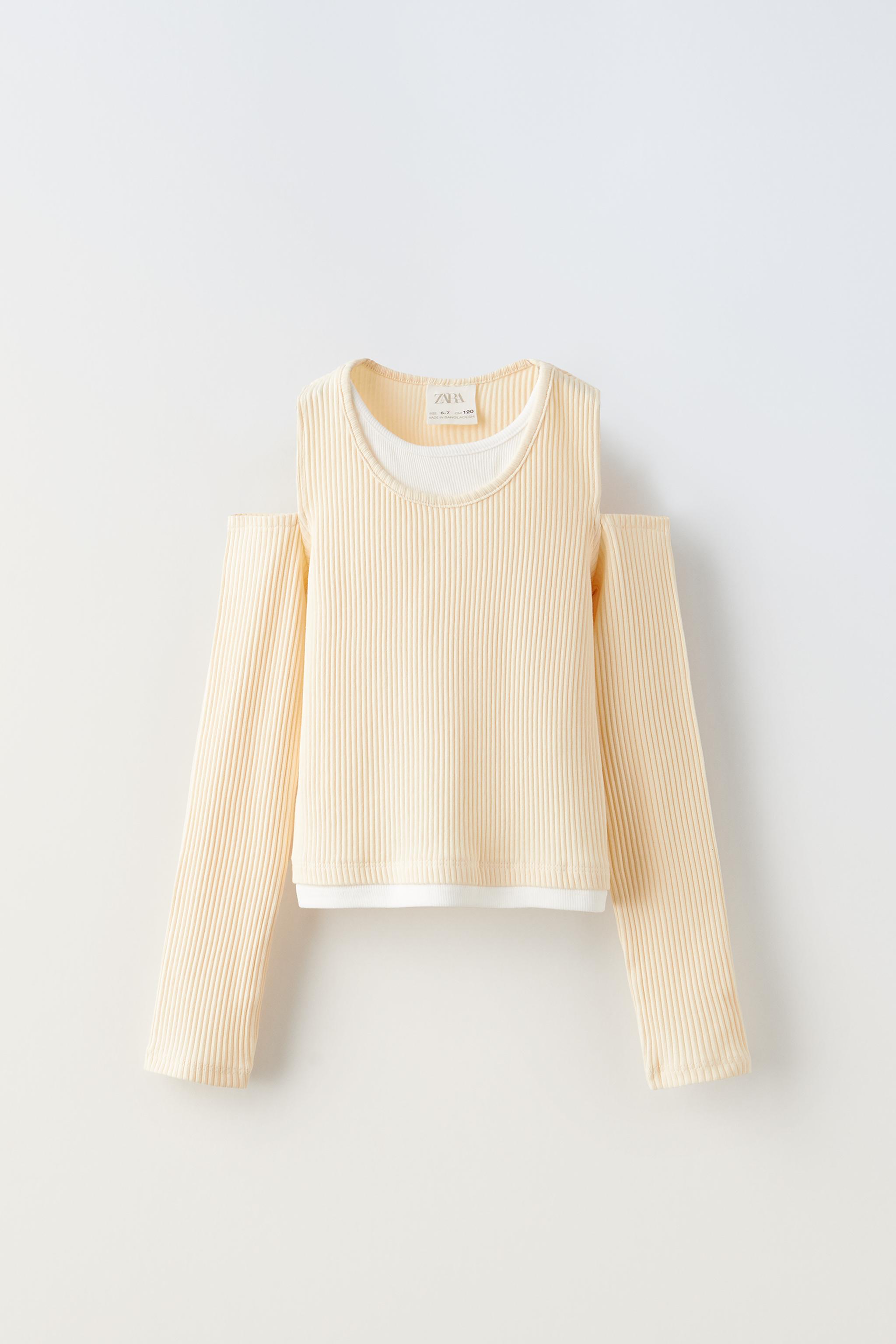 RIBBED CUT-OUT T-SHIRT - Ecru