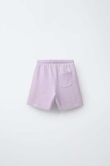BERMUDA EN MOLLETON TEINT SUR PIÈCE AVEC LOGO - Lilas clair de Zara - Image 1