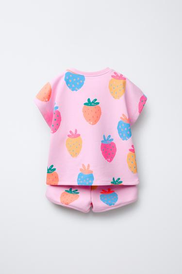 ENSEMBLE JOGGING T-SHIRT ET BERMUDA IMPRIMÉ POIDS MOYEN - Rose de Zara - Image 1