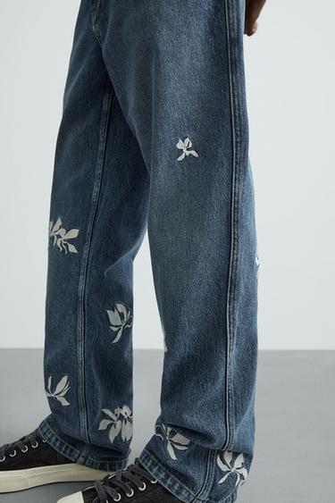 JEANS RELAXED FIT BORDADOS - Azul medio de Zara