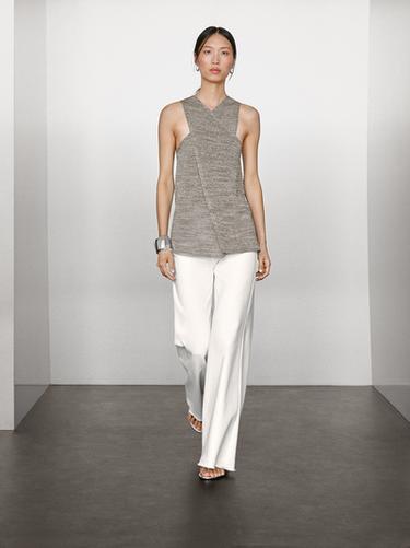 Zara Linen blend crossover halter top - Gray marl - Image 0