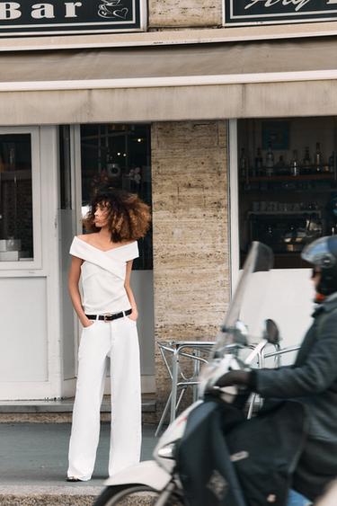 BOUCLÉ CROSSOVER TOP - Oyster-white by Zara