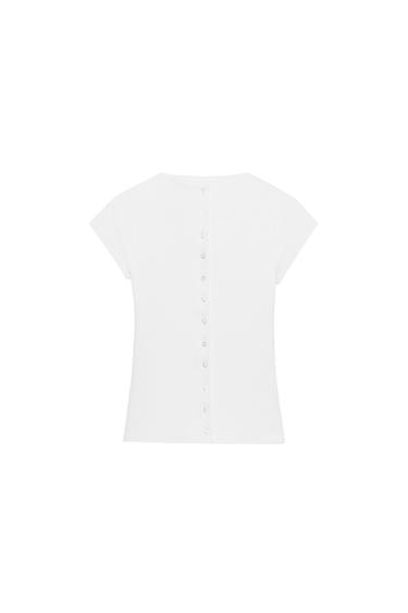 RIBBED T-SHIRT WITH BUTTONS - Oyster-white by Zara