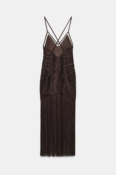 ROBE LONGUE À FRANGES ZW COLLECTION - Marron de Zara - Image 8
