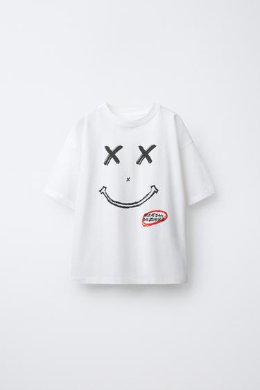 Zara PRINTED T-SHIRT - Oyster-white