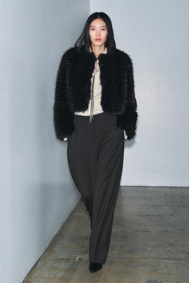 SHORT FAUX FUR COAT ZW COLLECTION - Black by Zara