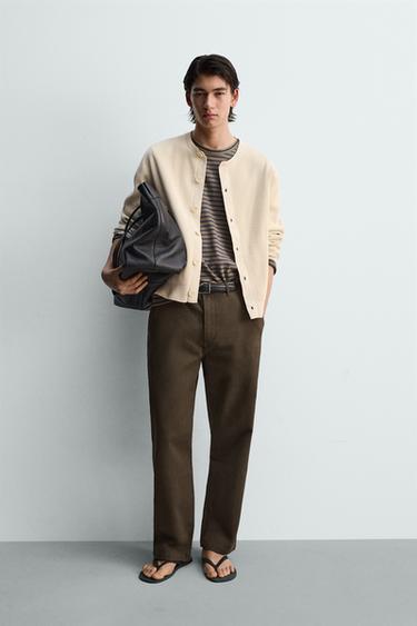 Zara 直筒休閒長褲 - 卡其色 - 圖片 0