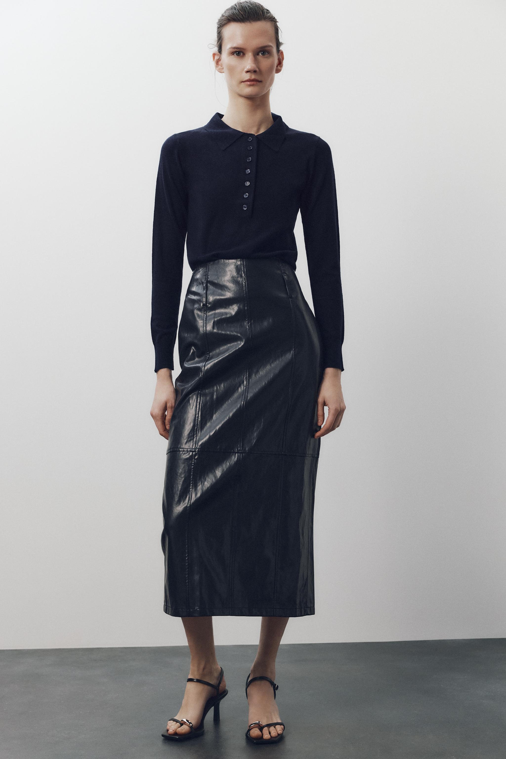 ZW COLLECTION LEATHER EFFECT SKIRT - Navy blue | ZARA South