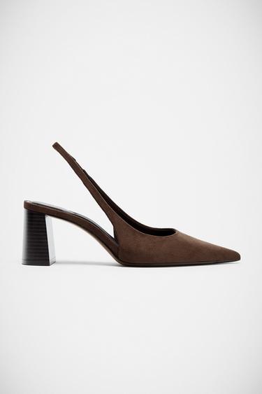 BLOCK HEEL SLINGBACK SHOES - Brown by Zara
