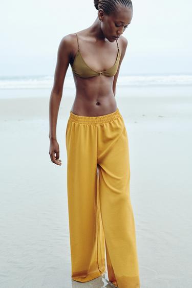 FLOWING PALAZZO TROUSERS - Mustard by Zara