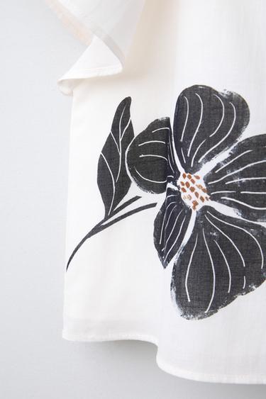 FLORAL PRINT BLOUSE - Ecru / Black by Zara - Image 3