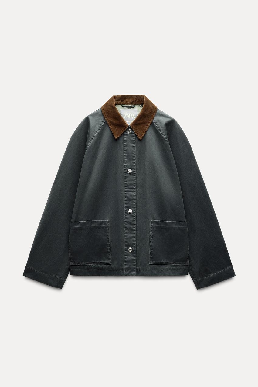 コーデュロイ襟付きワックスドジャケット - ライトカーキ | ZARA Japan 