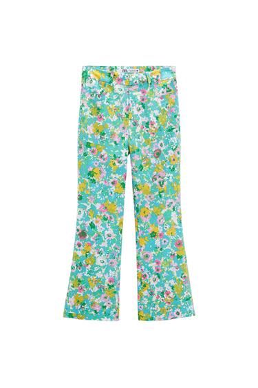 PRINTED LINEN-BLEND MINI FLARE TROUSERS