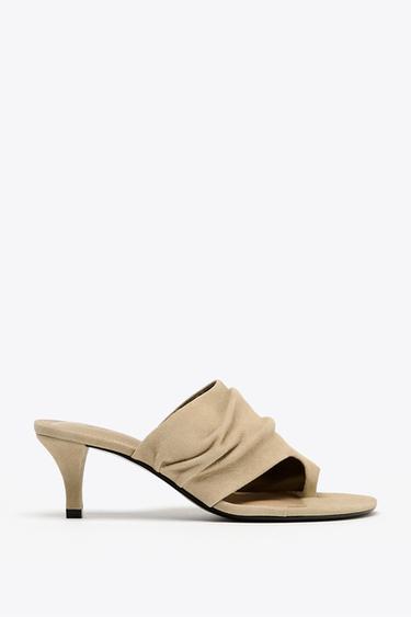 Zara SUEDE HIGH HEELED SANDALS - Sandy Brown