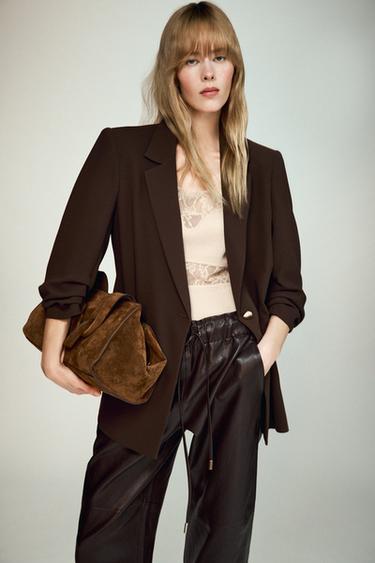 DRAPED SLEEVE BLAZER - Brown by Zara