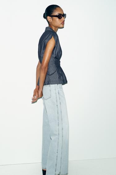 FITTED LINEN BLEND DARTED SHIRT - Blue by Zara - Image 3