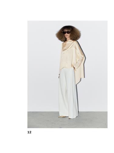 Zara Flowing satin blouse with wraparound collar - STUDIO - Oyster-white