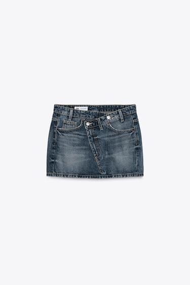 Zara TRF CROSS-WAIST DENIM SKIRT - Navy blue