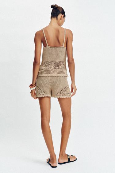 POINTELLE KNIT STRAPPY TOP - camel by Zara - Image 4