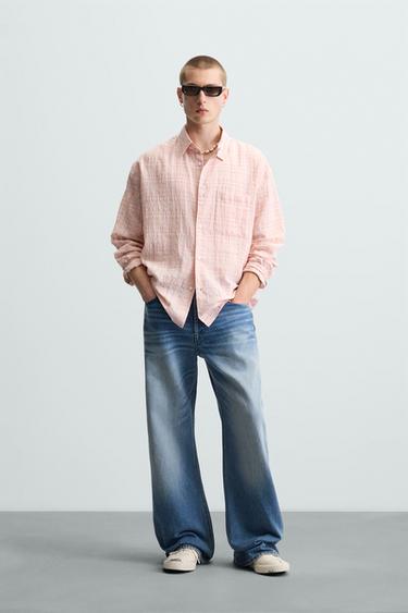 TEXTURED CHECK SHIRT - Pink by Zara - Image 0