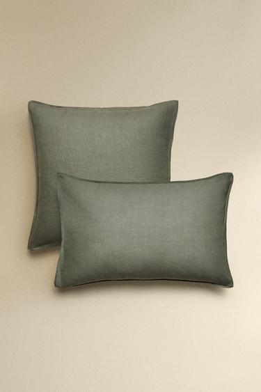 (140 GSM) WASHED LINEN PILLOWCASE - Green / Blue by Zara