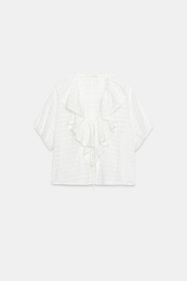 BLOUSE À VOLANTS ET LACETS - Blanc cassé de Zara - Image 5