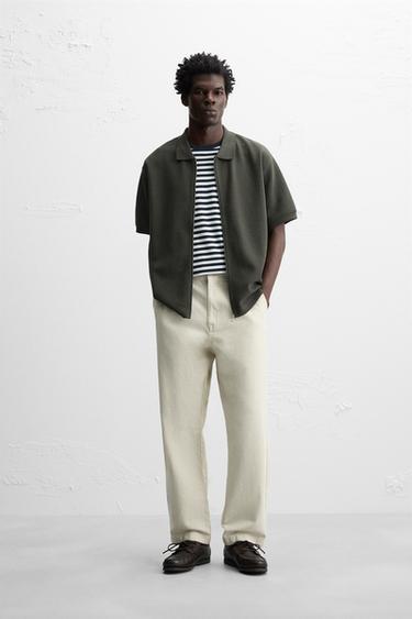 Zara TEXTURED ZIPPER JACKET - Dark green - Image 0
