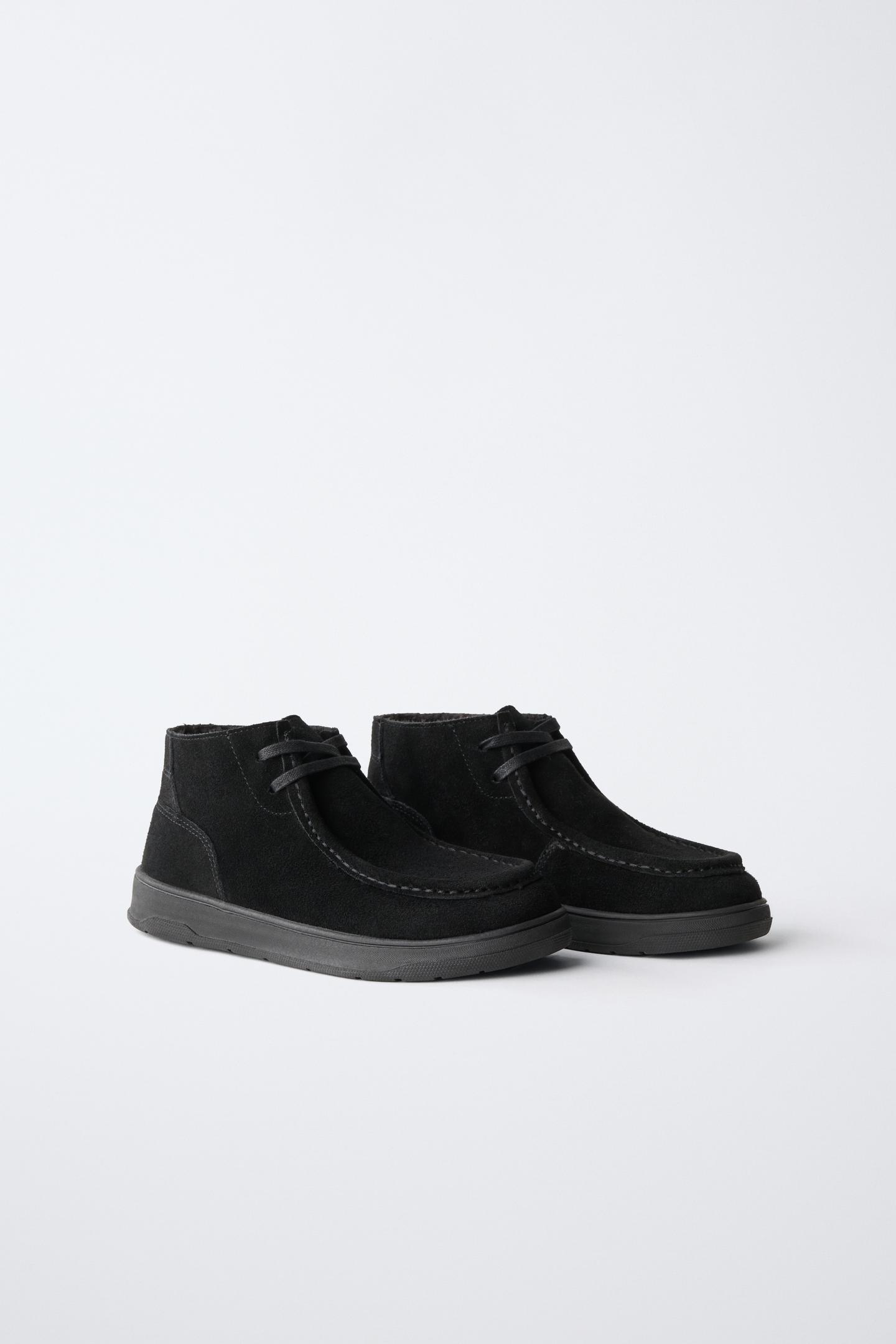Детские ботинки Zara Leather Barefoot Lace-Up Ankle, цвет: Чёрный — фото 4