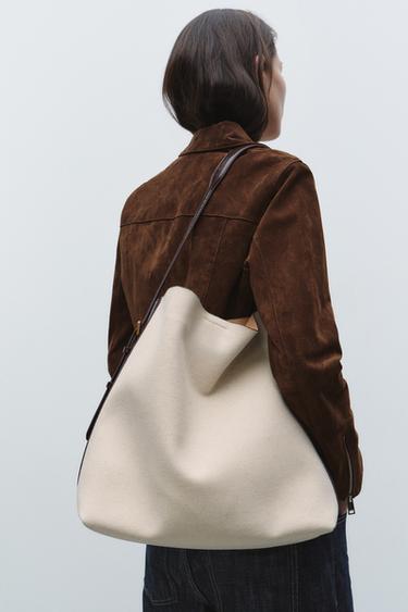 Zara MAXI BUCKET BAG - Ecru