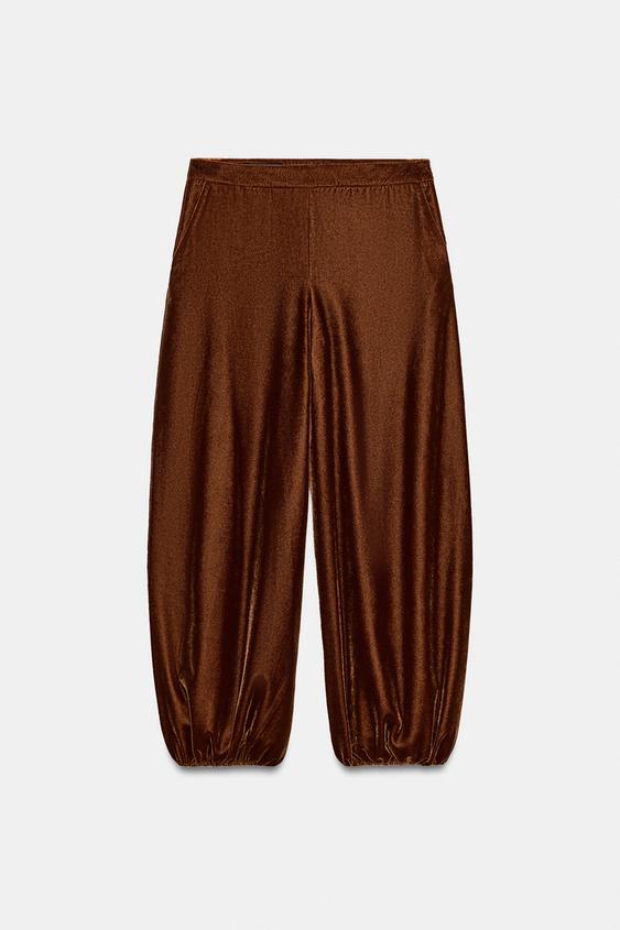 VELVET SAROUEL TROUSERS - Light brown by Zara - Image 0