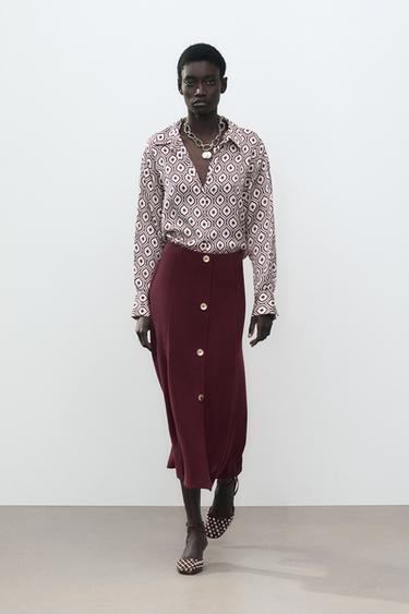 SOFT BUTTON MIDI SKIRT - Raspberry by Zara - Image 0