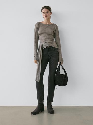 Jean slim cropped mid-rise - Noir de Zara