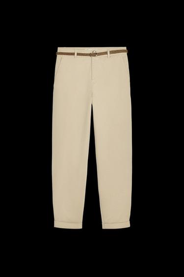 Zara BRAIDED BELTED CHINO PANTS - Light camel - Image 0