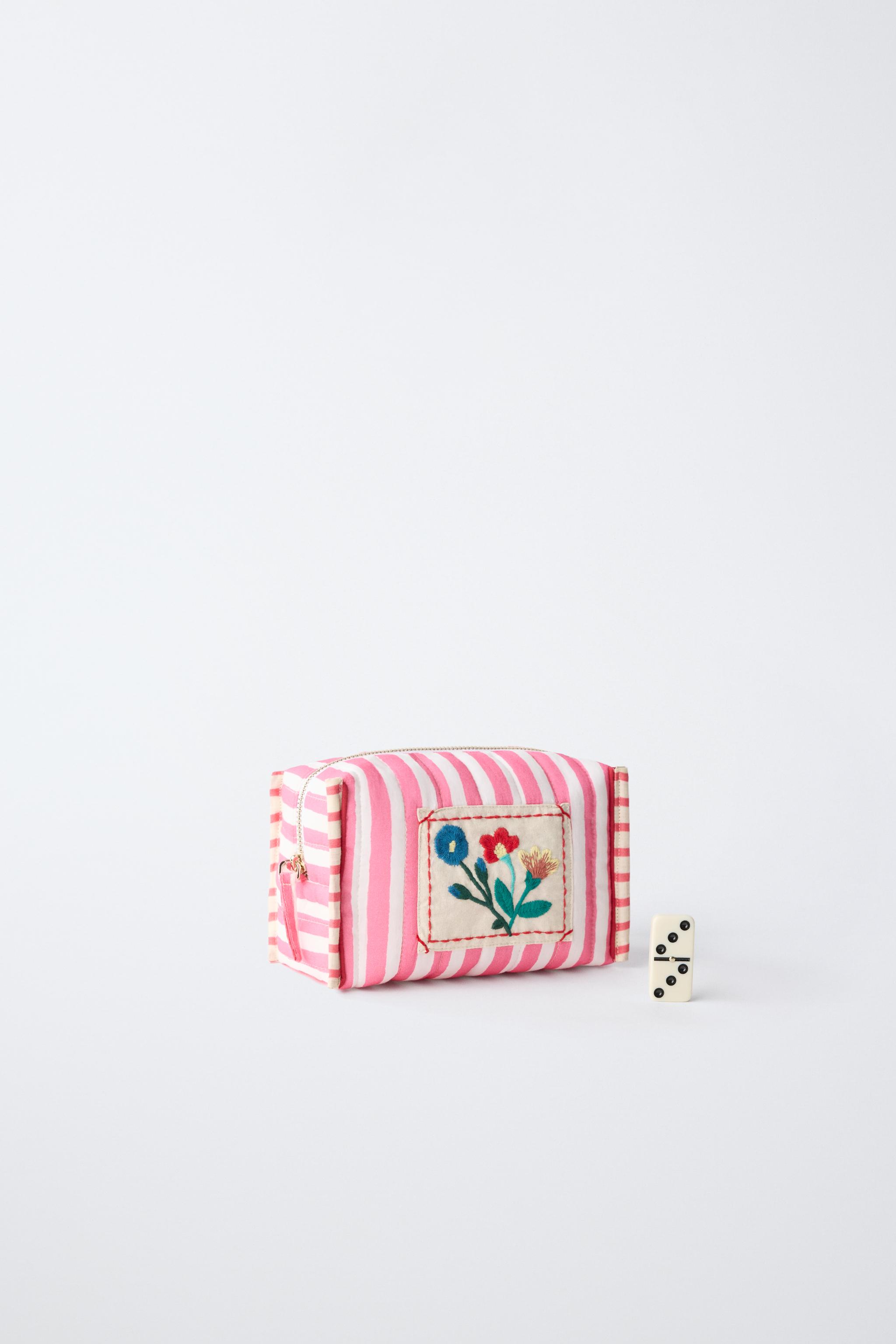 EMBROIDERED STRIPED TOILETRY BAG