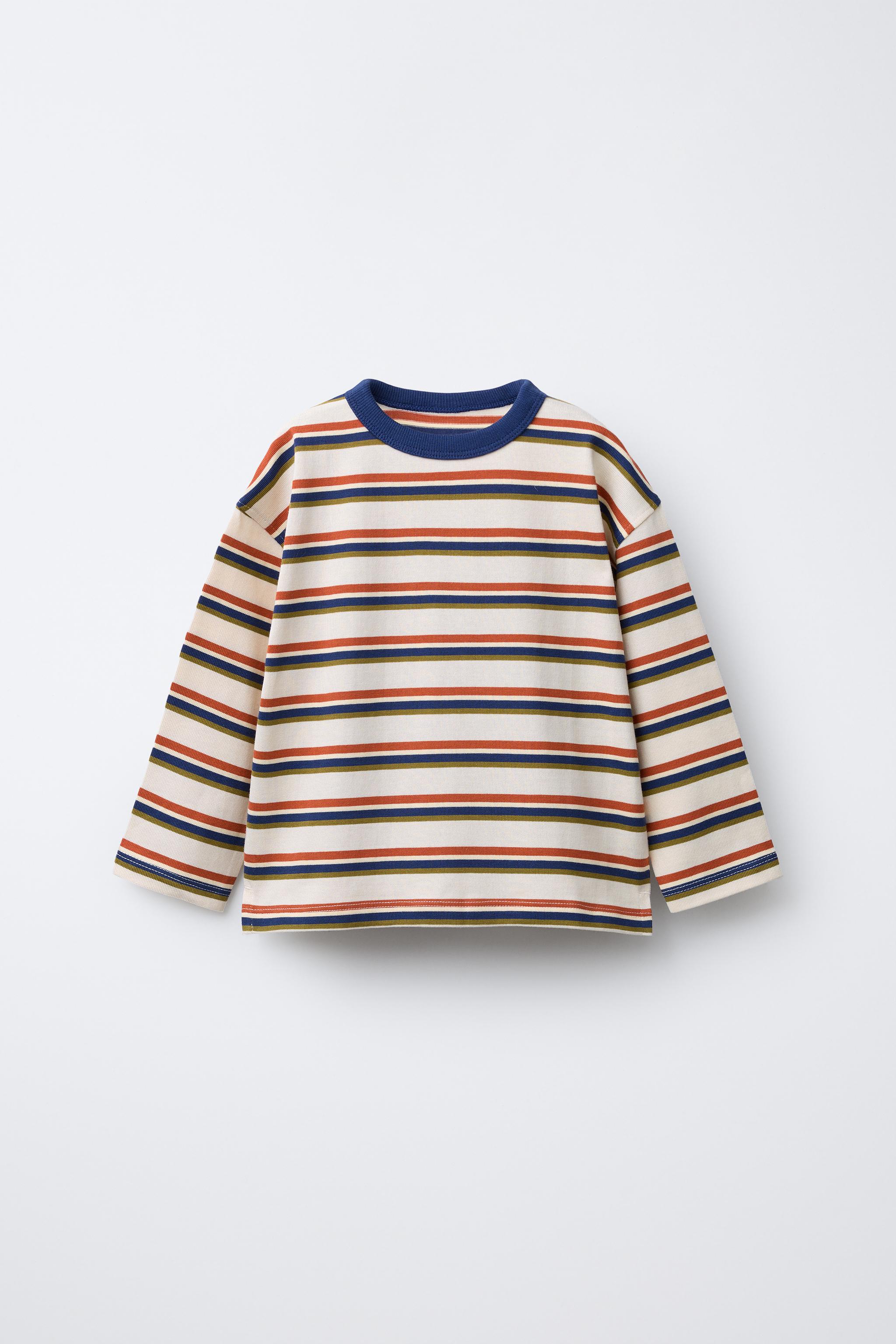ヘビーウェイトストライプ柄Tシャツ - オレンジ色 | ZARA Japan