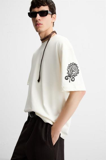 CONTRAST EMBROIDERY SHIRT - Oyster-white by Zara - Image 4