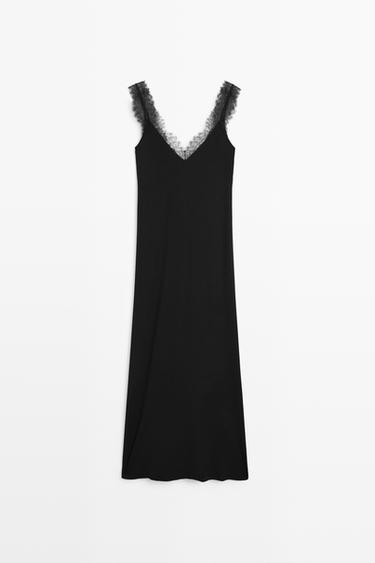Flowing lingerie midi dress — Black 1